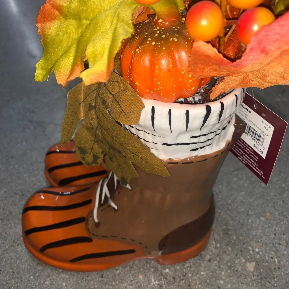 Kohl's Celebrate Together Fall Ceramic Boots Floral Decor Orange NWT Flaw